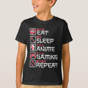 Camiseta Comer Sleep Anime Gaming Repetir Otaku Gamer japon