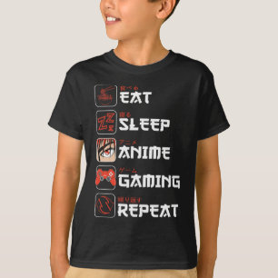 Camiseta Comer Sleep Anime Gaming Repetir Shirt Niños Adole