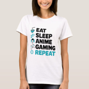 Camiseta Comer Sleep Anime Gaming Repetir Video Gamer Anime
