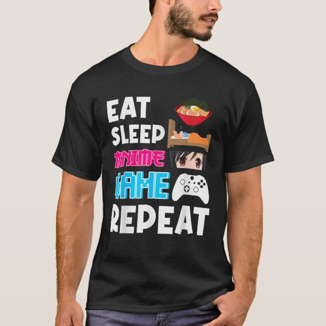 Camiseta Comer Sleep Anime Juego Repetir Camisas Anime Mang (Anverso)
