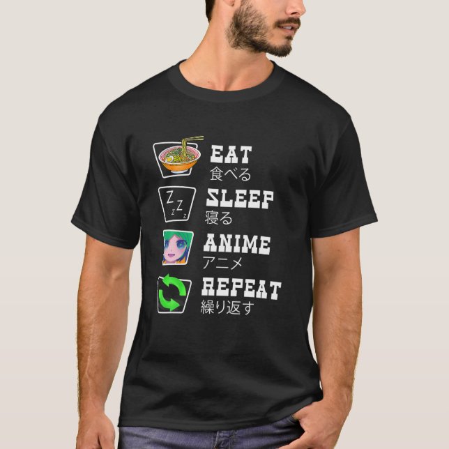 Camiseta Comer Sleep Anime Repetir Funny Anime Lover Japoné (Anverso)
