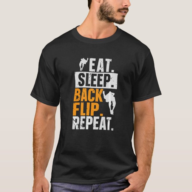 Camiseta Comer Sleep Back Flip Repetir Gimnast Gymnastic Pa (Anverso)