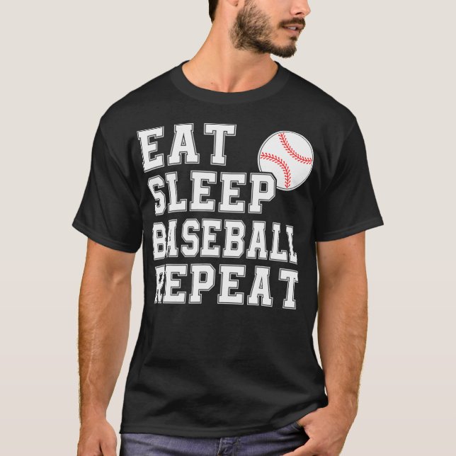 Camiseta Comer Sleep Béisbol Repetir Catcher Pitcher Funny  (Anverso)