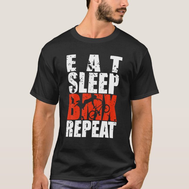 Camiseta Comer Sleep BMX Repetir Gracioso Regalo de Carrera (Anverso)