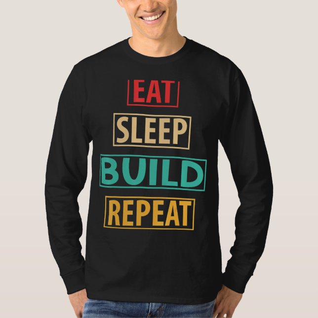 Camiseta Comer Sleep Build Repetir bloques de construcción  (Anverso)
