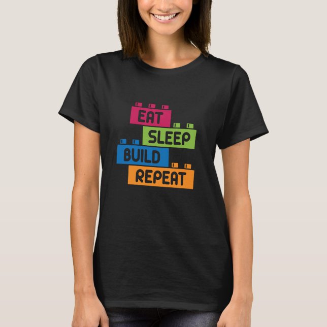 Camiseta Comer Sleep Build Repetir bloques de construcción  (Anverso)