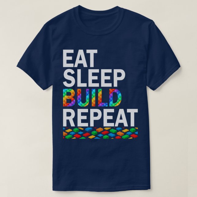 Camiseta Comer Sleep Build Repetir bloques de construcción  (Diseño del anverso)
