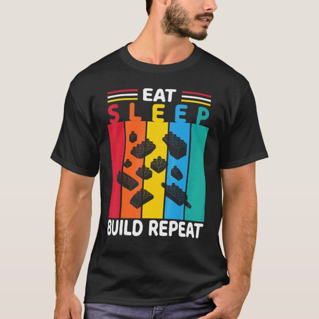Camiseta Comer Sleep Build Repetir bloques de construcción  (Anverso)