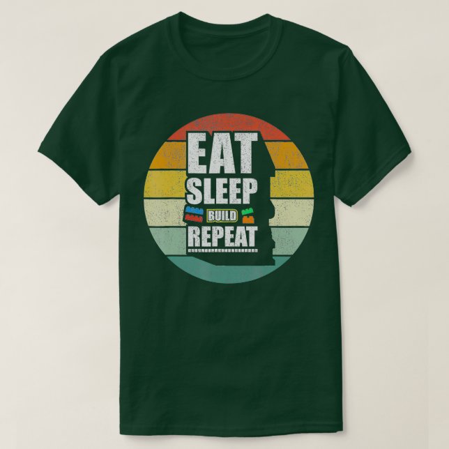 Camiseta Comer Sleep Build Repetir bloques de construcción  (Diseño del anverso)