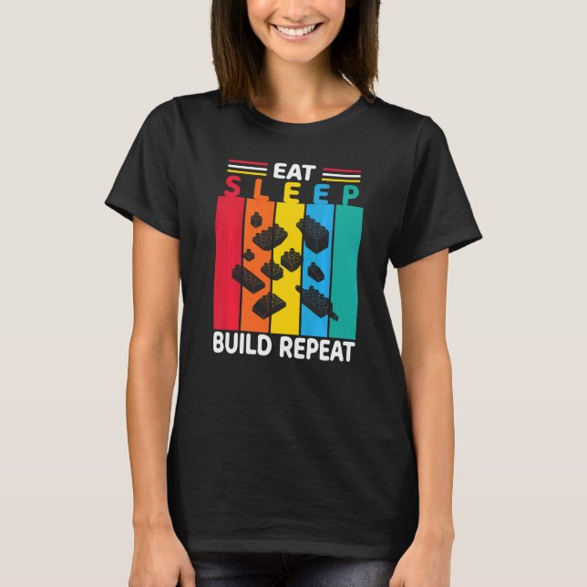 Camiseta Comer Sleep Build Repetir bloques de construcción  (Anverso)