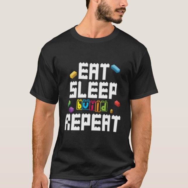 Camiseta Comer Sleep Build Repetir bloques de construcción  (Anverso)