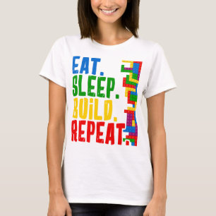 Camiseta Comer Sleep Build Repetir Ladrillos Bloques de Jug