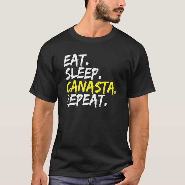 Camiseta Comer Sleep Canasta Partida de la tarjeta repetida (Anverso)