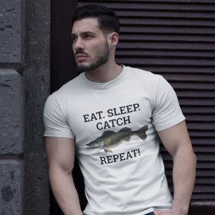 Camiseta Comer Sleep Catch Walleye Funny Pescador Angler