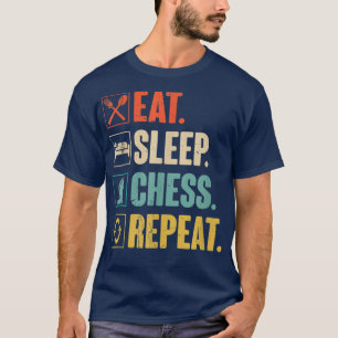 Camiseta Comer Sleep Chess Repetir Gracioso Retro Vintage C