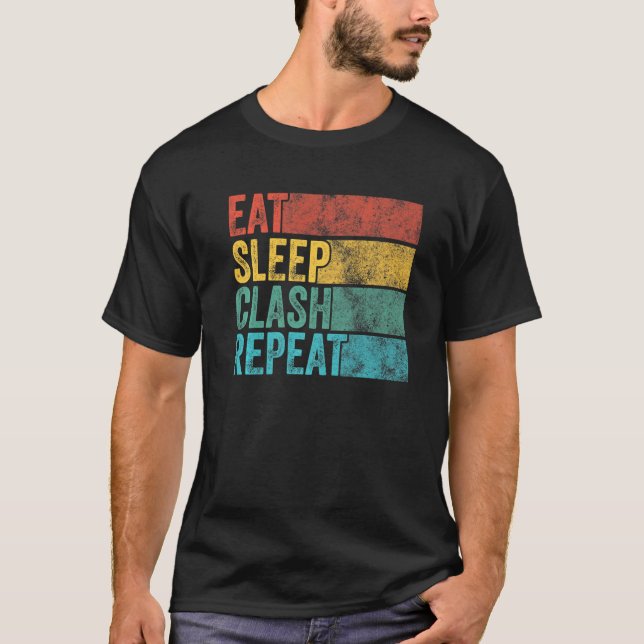 Camiseta Comer Sleep Choque Repetir Gaming Clans Funny Vint (Anverso)