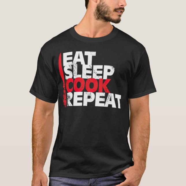 Camiseta Comer Sleep Cook Repetir chefs navidades regalo 8. (Anverso)