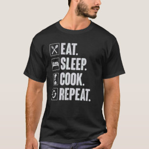 Camiseta Comer Sleep Cook Repetir Cocina Cocina Retro Chef