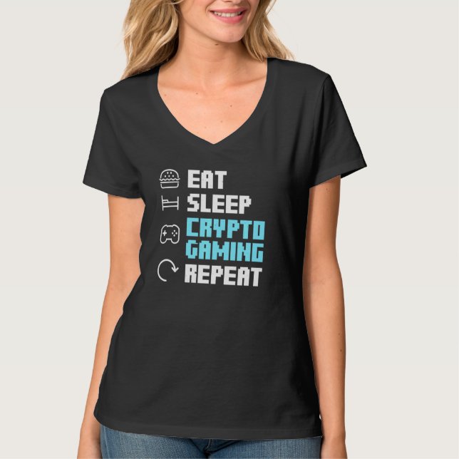 Camiseta Comer Sleep Crypto Gaming Repetir Blockchain Nft C (Anverso)