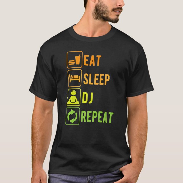 Camiseta Comer Sleep Dj Repetir música (Anverso)