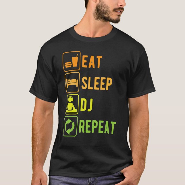 Camiseta Comer Sleep Dj Repetir música (Anverso)