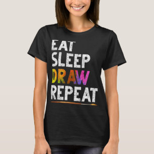 Camiseta Comer Sleep Draw Repetir dibujo divertido dibujo d