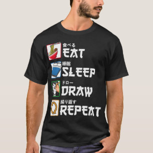 Camiseta Comer Sleep Draw Repetir dibujo japonés