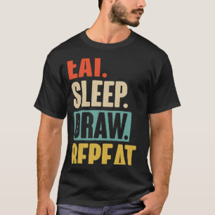 Camiseta Comer Sleep Draw Repetir dibujo Retro Vintage