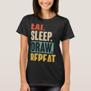 Camiseta Comer Sleep Draw Repetir dibujo Retro Vintage