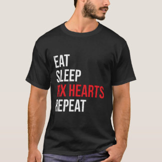 Camiseta Comer Sleep Fix Hearts Repetir Funny Médico Cardio