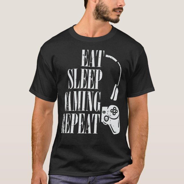 Camiseta Comer Sleep Gaming Repetir Graciosos Jugadores Niñ (Anverso)