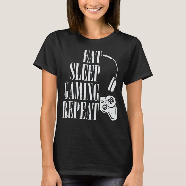 Camiseta Comer Sleep Gaming Repetir Graciosos Jugadores Niñ (Anverso)