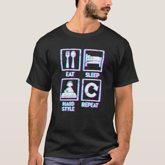 Camiseta Comer Sleep Hardstyle Repetir música Techno Hardst (Anverso)