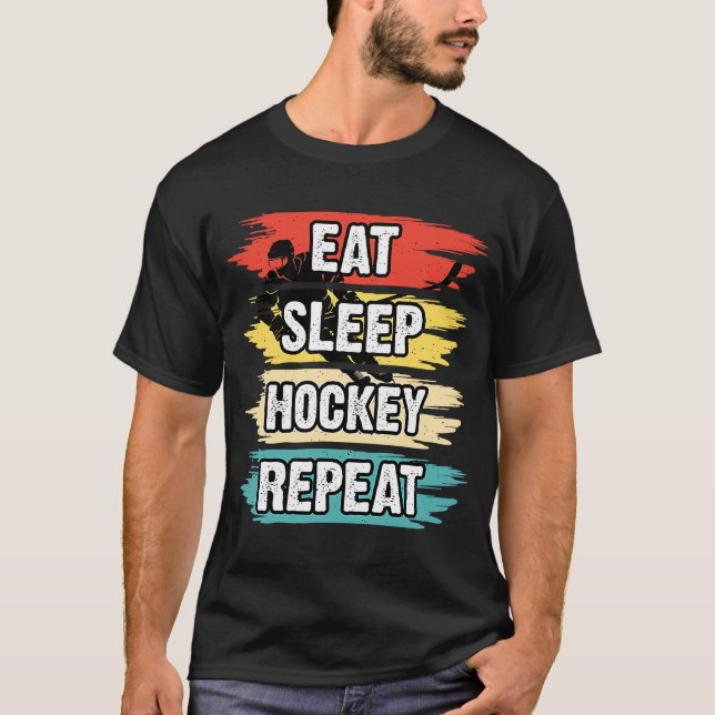 Camiseta Comer Sleep Hockey Repetir Gracioso Hockey Hockey  (Anverso)