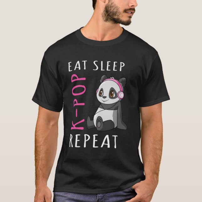Camiseta Comer Sleep K-Pop Repetir K Pop Panda Regalo Para  (Anverso)
