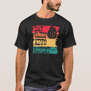 Camiseta Comer Sleep Keto Repetir Retro Estilo Vintage Keto
