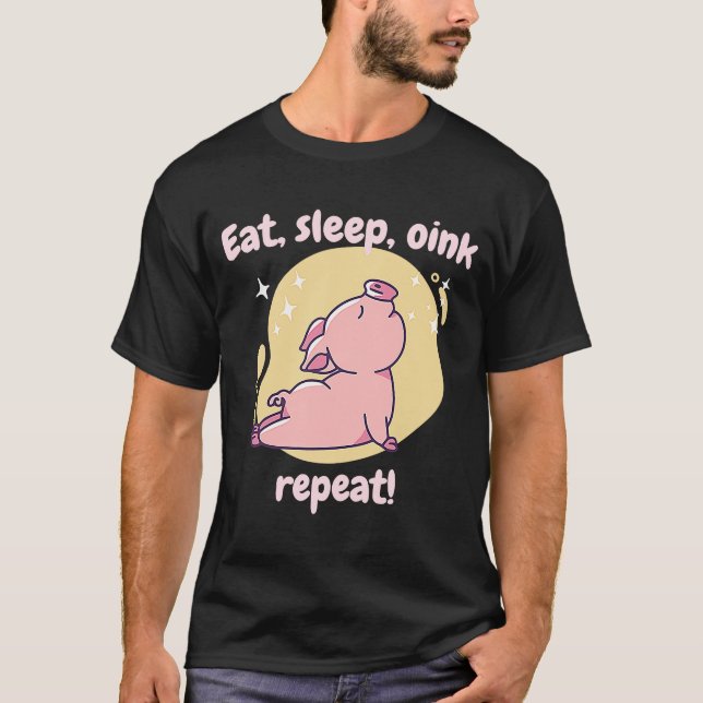 Camiseta Comer Sleep Oink Repetir Retro Cute Pig Presente (Anverso)