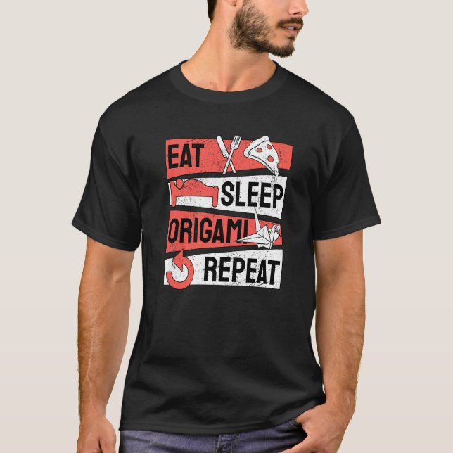 Camiseta Comer Sleep Origami Repetir plegado de papel (Anverso)