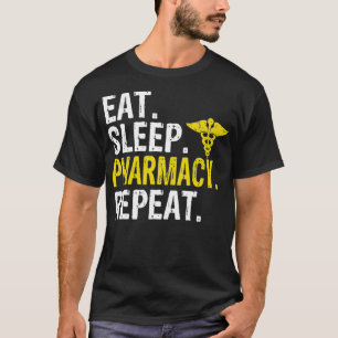 Camiseta Comer Sleep Pharmacia Repetir Regalo Farmacéutico
