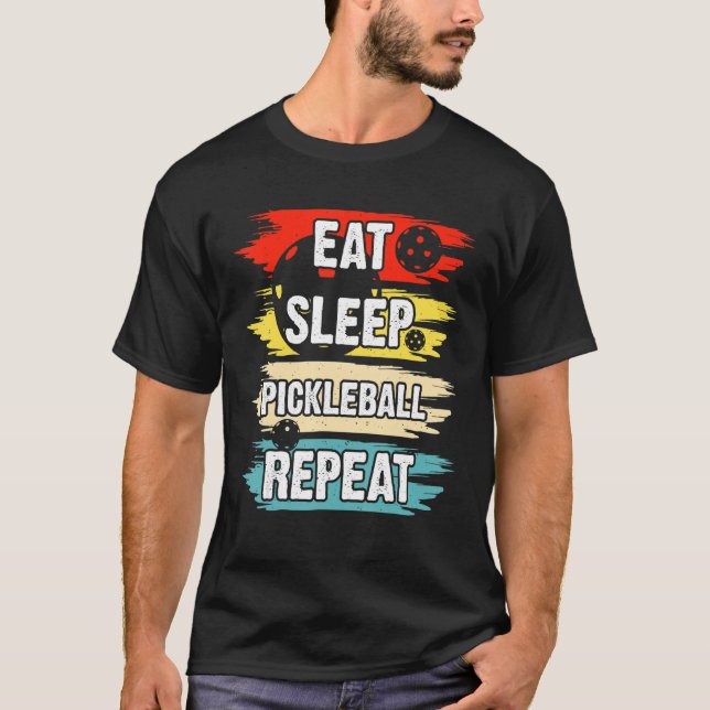 Camiseta Comer Sleep Pickleball Repetir Retro Vintage (Anverso)