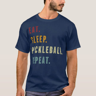 Camiseta Comer Sleep Pickleball Repetir Vintage Retro Texto