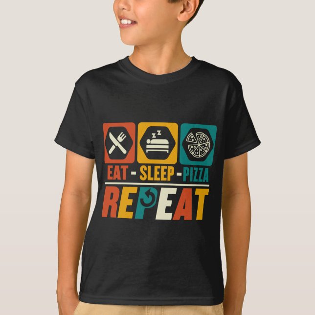 Camiseta Comer Sleep Pizza Repetir - Comida rápida divertid (Anverso)