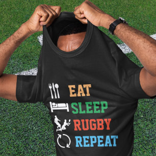 Camiseta Comer Sleep Rugby Repetir la versión oscura del de