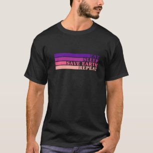 Camiseta Comer Sleep Save Earth Repetir Púrpura Retro Rosa