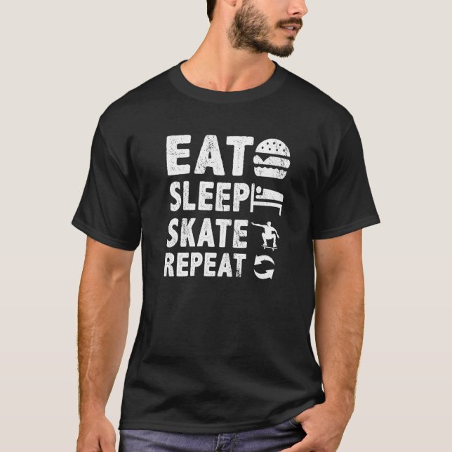 Camiseta Comer Sleep Skate Repetir Skateboard Skateboarding (Anverso)