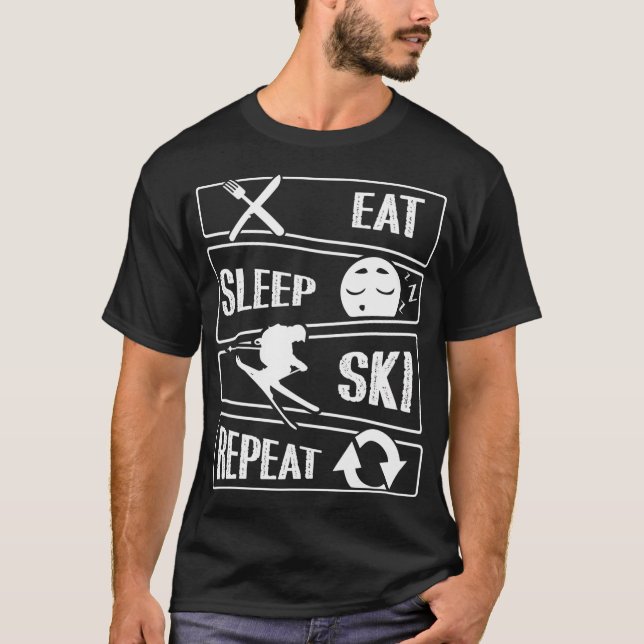 Camiseta Comer Sleep Skiing Repetir esquí divertido (Anverso)