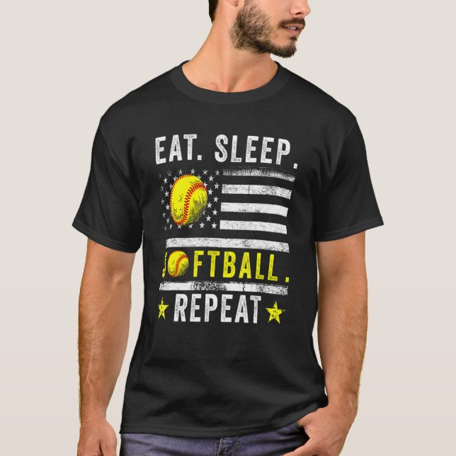 Camiseta Comer Sleep Softball Repetir el entrenador de Soft (Anverso)