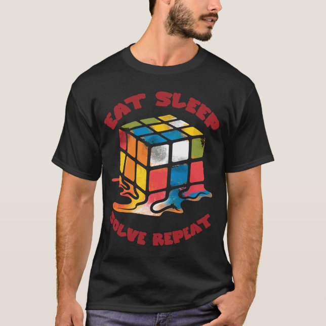 Camiseta Comer Sleep Solve Repetir Resolver Cubo Puzzle Div (Anverso)