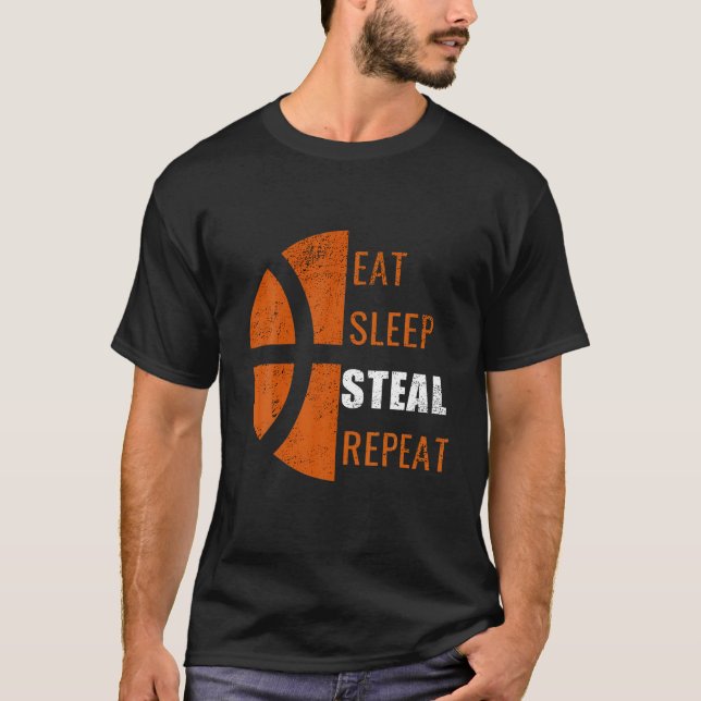 Camiseta Comer Sleep Stein Repetir Graciosos Baloncesto Hom (Anverso)