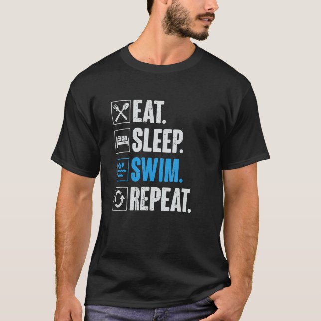 Camiseta Comer Sleep Swift Repetir Gracioso Regalo Nadador (Anverso)